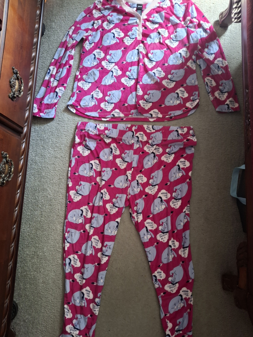 Disney Pink Elephant Print Womens Plus Size Pajama Set